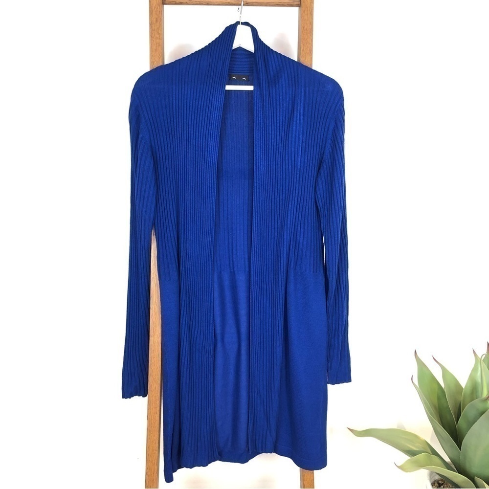 AVA bright blue long ribbed cardigan size S